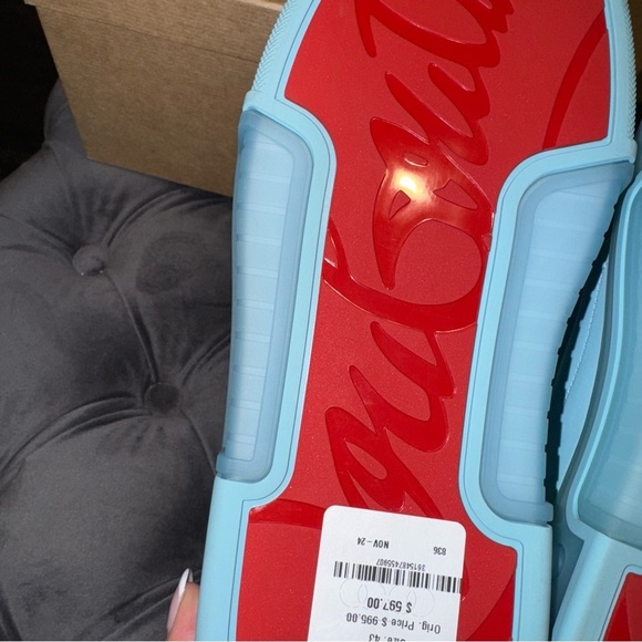 Size 43 Christian Louboutin Astroloubi Spiked Leather and Mesh Sneakers - Picture 11 of 12